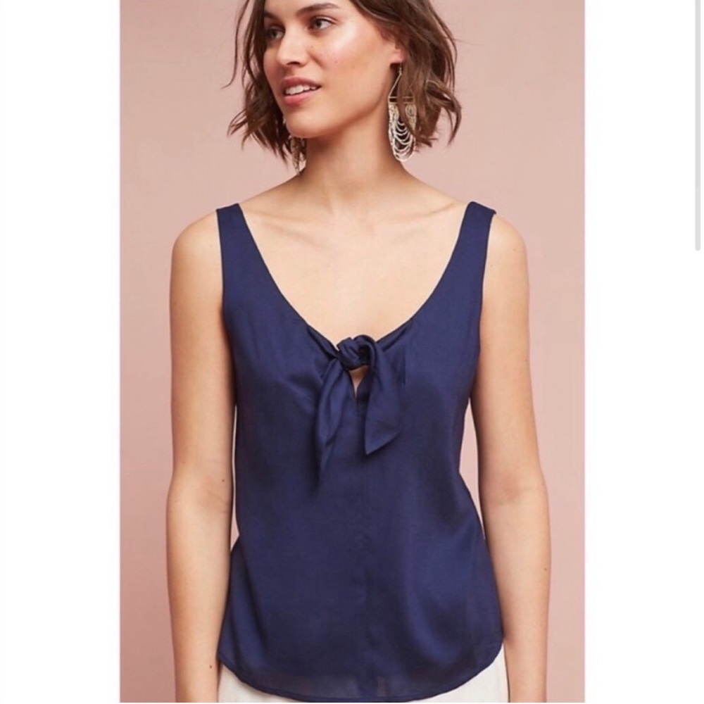 Anthropologie Maeve Verena Tie Front Navy Sleeveless Blouse